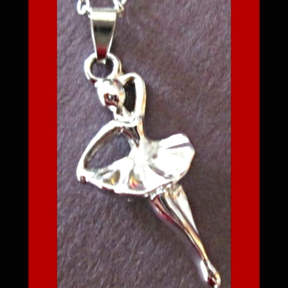 Silver Tone Ballerina Design Necklace For Girls Kids Teen Gift
